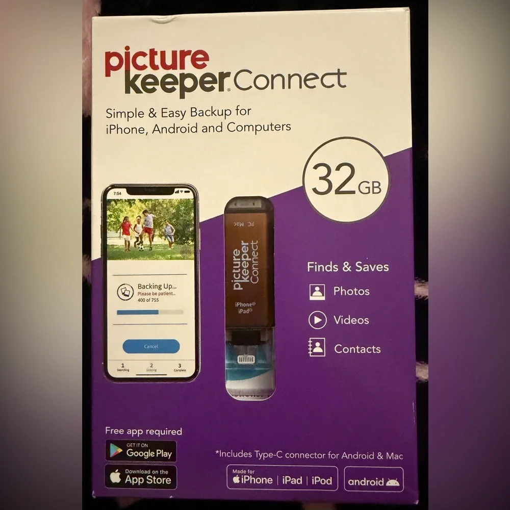 Picture Keeper Connect 32GB Backup Drive For iPhone, iPad, Android, Mac & PC NEW